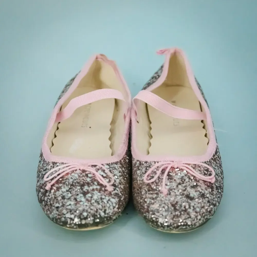 Crewcuts J. Crew Girls Size 1 Zoe Pink Glitter Mary Jane Slip On Ballet Flats